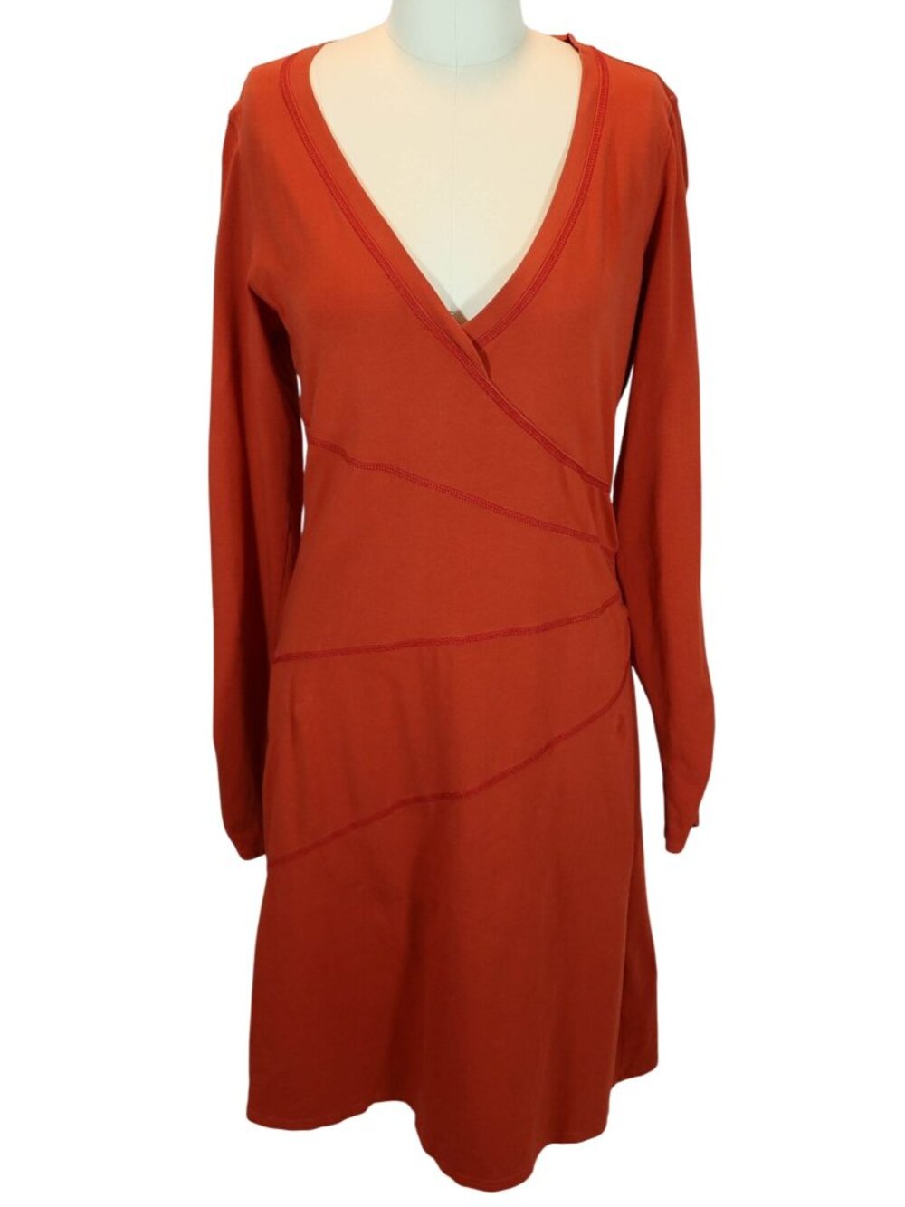 ATHLETA Sunburst Nectar Long Sleeve V Neck Knit Dress Size M Rust Orange Casual